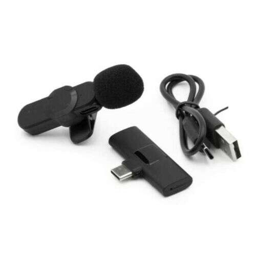 Microfon wireless pentru telefon, vlog, interviu, streaming live, cu conector Type-C, negru