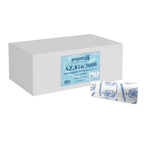 Paperdi AZ.816/3000 Intercalate Z Kéztörlő, 2 rétegű, 100% cellulóz, 200 lap/csomag, 15 csomag/karton, fehér