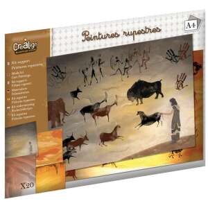CreaLign Cave Painting Kit, 20 A4 sheets, pre-drawn, for cave painting, prehistoric art, kids activity, educational toy - Crealign