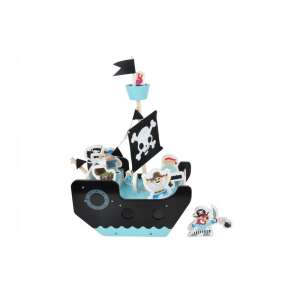 Magni kalózhajó játékkészlet 11 figurával, fa játék - Magni