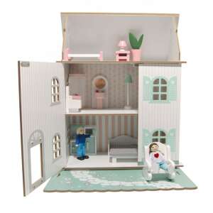 Drewniany domek dla lalek z meblami 3 poziomy - kolor pastelowy 97578429 - Domek dla lalek