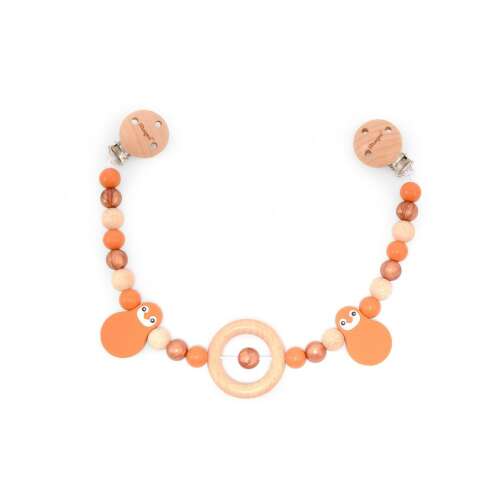 Magni Penguin Stroller Chain with Wooden Ring and Silicone Beads in Orange and Gold