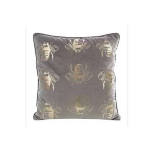 Ezüst bársony párnahuzat arany méh mintával, 45x45 cm, Blink15 - Párnahuzat