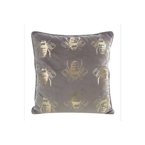 Ezüst bársony párnahuzat arany méh mintával, 45x45 cm, Blink15