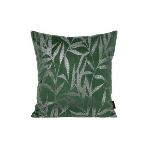 Blink22 bársony párnahuzat arany levélmintával sötétzöld színben