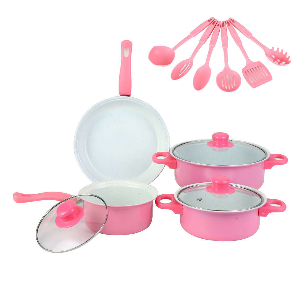 13-piece Non-Stick Cookware Set with Kitchen Utensils Pink G24