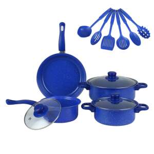 13 piece non-stick cookware set with kitchen utensils in blue, G25 - Crockery