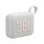Angled view of white JBL Go 4 portable Bluetooth speaker
