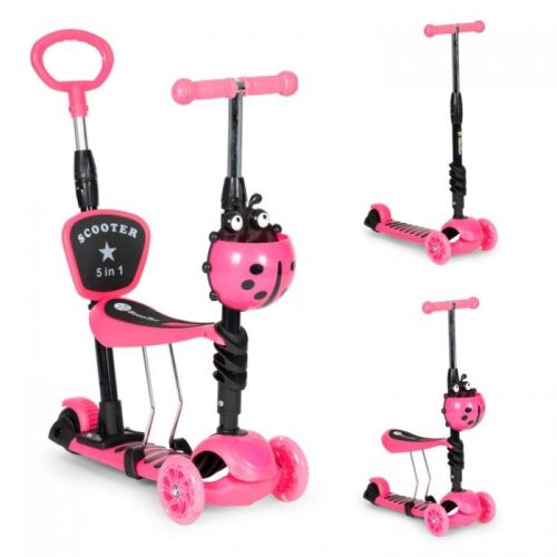 ECOTOYS 5-in-1 rosa Roller mit Sitz, Marienkäferkorb und Elterngriff