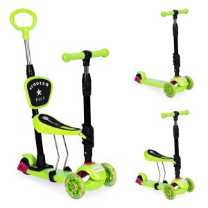 ECOTOYS 4-in-1 green scooter configurations: with parent handle, seat, and standard - Kids' Scooter