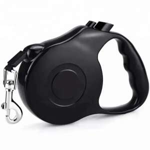 Черна автоматична каишка за кучета, 5 метра дължина, с метален куки - Каишка