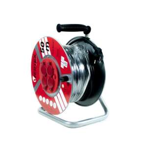 Vertex 50m Verlängerungskabeltrommel mit 4 Steckdosen, Schwarz/Rot - Vertex