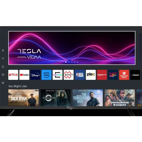 Telewizor Tesla 43 cale M335BFS Smart TV z systemem VIDAA OS, pokazujący Netflix, YouTube, Disney+, Amazon Prime Video i inne popularne aplikacje streamingowe