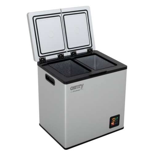 Camry CR 8076 tragbarer Kühlschrank mit Kompressor, silber, offener Deckel, Seitenansicht