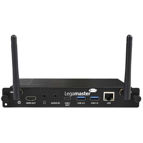 Legamaster Navigator OPS PC, Android operációs rendszer, interaktív kijelzőkhöz, hátulnézet, bemenetek és antennák láthatóak