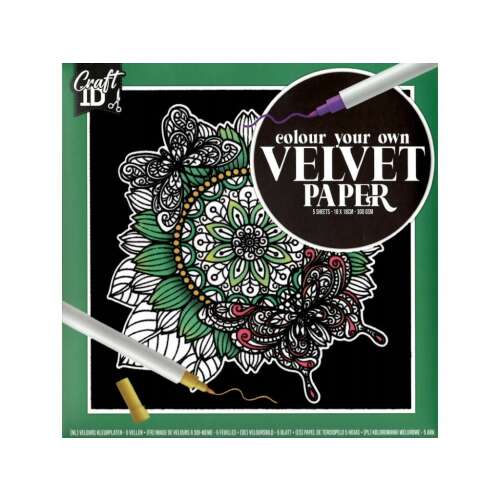 CraftArt Koloruj swój własny papier aksamitny, 5 arkuszy, 18x18cm, zielony, książka do kolorowania, książka do kolorowania dla dorosłych, mandala, motyl, sowa, słonecznik, kwiat, artykuły plastyczne