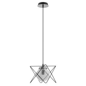 ADVITI Corrado 1P Hängeleuchte, schwarzer Metallrahmen, klarer Glasschirm, E14 Fassung, modernes Design - Adviti