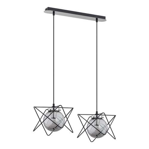 ADVITI Corrado 2P black pendant light with two chrome glass globes