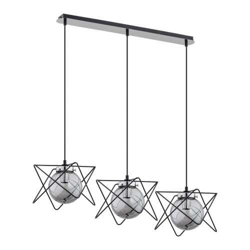ADVITI Corrado 3P AD-LD-6213GGE14S chrome pendant light fixture, 3 light bulbs, black metal frame