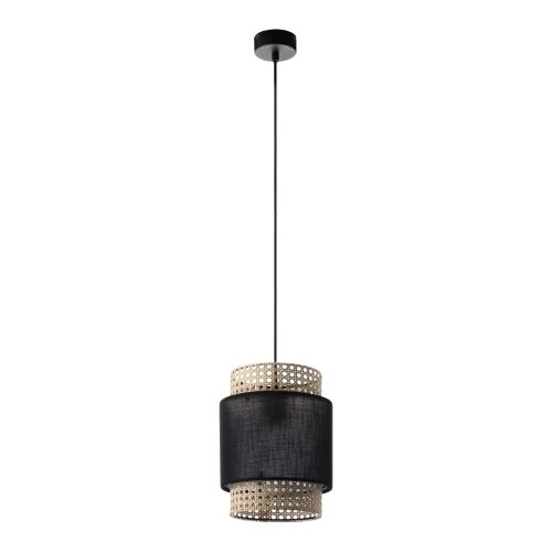 ADVITI Lana 200 1p black pendant light with rattan and fabric shade