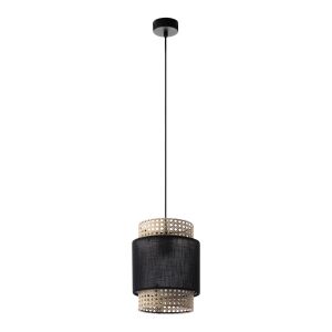 Lampa suspendata ADVITI Lana 200 1p neagra cu abajur din ratan si material textil - Lustre și pendule