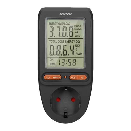 ORNO OR-WAT-435(GS)/B energy consumption meter socket, black, schuko, 3680W, IP20, 16A, 230V