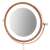 Close-up view of the rose gold illuminated cosmetic and makeup mirror with LED lights, 360 degree swivel, 1x and 5x magnification, The Beauty Specialists