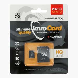 ImroCard 64GB Micro SDXC memóriakártya adapterrel, Class 10, UHS-3, nagy sebességű adatátvitel - Memóriakártya