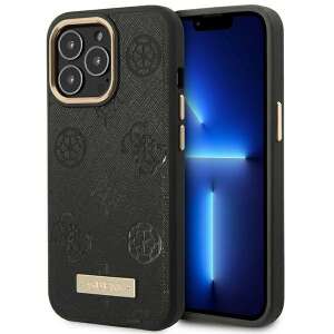 Husă neagră Guess pentru iPhone 14 Pro cu placă logo Peony și MagSafe - Guess Huse telefon