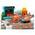 Timeless Tools turquoise play kitchen with accessories, including pots, pans, utensils, and food