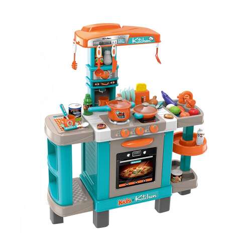 Timeless Tools turquoise play kitchen with oven, stovetop, sink, and accessories