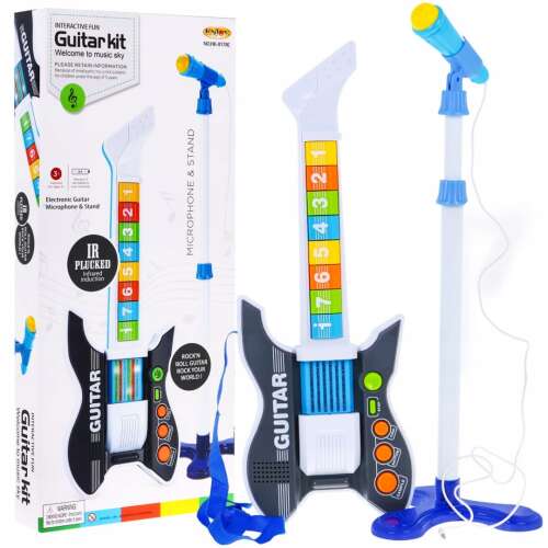 ISP LikeSmart Guitar Chitară pentru copii cu microfon, Chitară electrică cu lumini și sunete realiste, Microfon, Dezvoltă creativitatea, Alb
