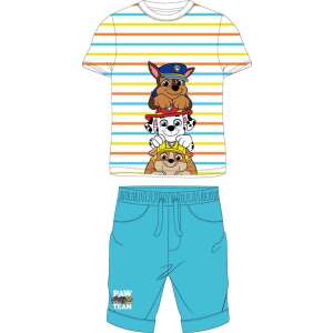 Nickelodeon Mancs őrjárat 2 részes nyári póló és short szett fiúknak, 7 éves (122 cm), csíkos pólóval Mancs őrjárat karakterekkel és kék rövidnadrággal Mancs őrjárat logóval - Nickelodeon