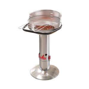 Grill węglowy Barbecook Loewy 50 SST ze stali nierdzewnej, widok 3/4, z węglem drzewnym i rusztem - Grillowanie i gotowanie na świeżym powietrzu