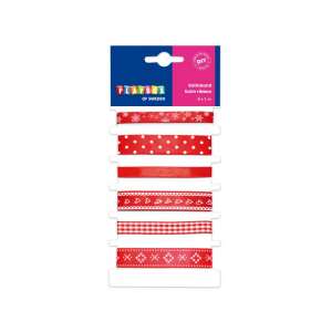 Set de panglici din satin roșii PlayBox of Sweden, 6 bucăți, câte 1 metru, cu diverse modele de Crăciun - Ambalaje cadouri