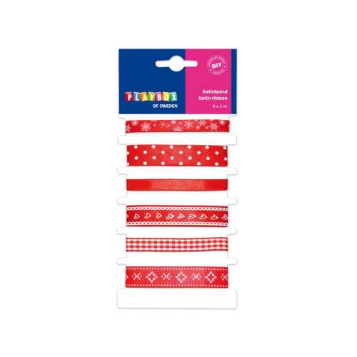 PlayBox: Set de panglici din satin ro?u cu modele multiple Set de 6 panglici 1m