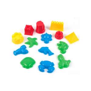 Set de forme pentru nisip PlayBox of Sweden, 14 bucăți, forme de castele și animale, colorate - Jucari pe nisip