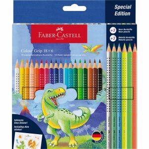 Faber-Castell Dinosaur Colour Grip zestaw kredek, 24 sztuki, w tym kolory neonowe i metaliczne - Toll & Ceruza