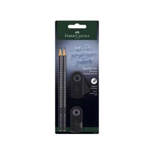 Faber-Castell GRIP Sparkle 4-teiliges schwarzer Graphitstiftsatz mit Radiergummi und Spitzer - Graphitstifte