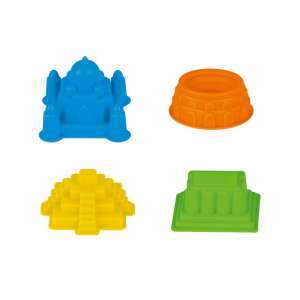 Set de 4 forme pentru castele de nisip pentru copii, include un castel albastru, un Colosseum portocaliu, o piramidă galbenă și un templu verde - Jucari pe nisip