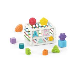 Happy World ABC Jucărie de sortare a formelor pentru bebeluși, un cadru alb cu șnururi colorate, cu diverse forme și litere de sortat - Jocuri de sortare a formelor
