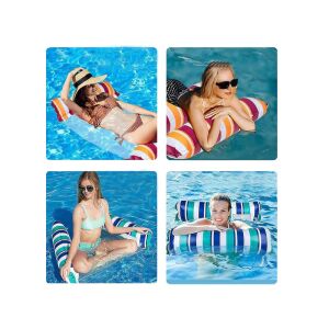 Collage of people using Strandágy inflatable hammock mattresses in pool - Beach mattress