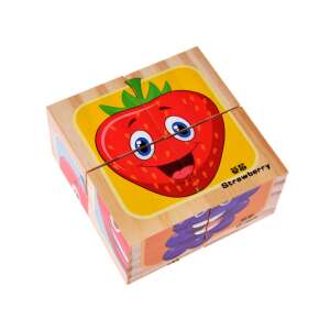 Wooden fruit puzzle cube with strawberry image, 4 pieces, for toddlers - Baby Puzzle