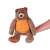 Brown plush teddy bear with colorful tummy, legs and ears, 30 cm tall, held in hand