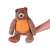 Brown plush teddy bear with colorful tummy, legs and ears, 30 cm tall, held in hand