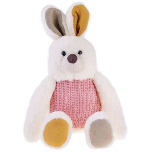 White plush bunny with pink belly, yellow feet and ears, 35 cm tall