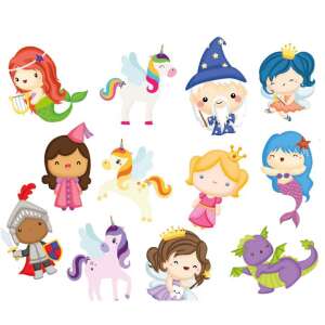 Buddy & Barney Bath Time Magical Creatures Color Changing Bath Stickers, 13 color changing bath stickers, featuring a mermaid, unicorn, wizard, fairy, princess, knight, and dragon - Bath Toy