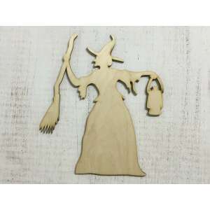 Fa boszorkány sziluett seprűvel és lámpással, Halloween dekoráció - Homyl