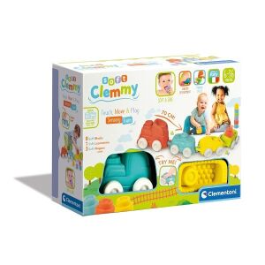 Clementoni Clemmy Set tren cu blocuri moi pentru bebeluși 6-36 luni, jucărie senzorială, sigură și moale - Tren, element feroviar, autostradă