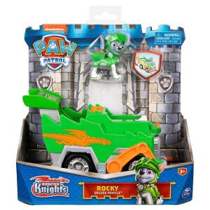 Paw Patrol Rescue Knights Rocky Deluxe Vehicle, toy car with Rocky figure in packaging - Spin Master